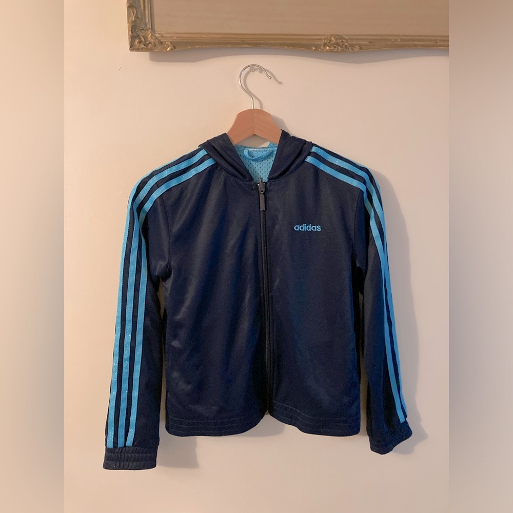 Vintage Y2K Adidas Blue Track Jacket Reversible and Glitter Stripes Size